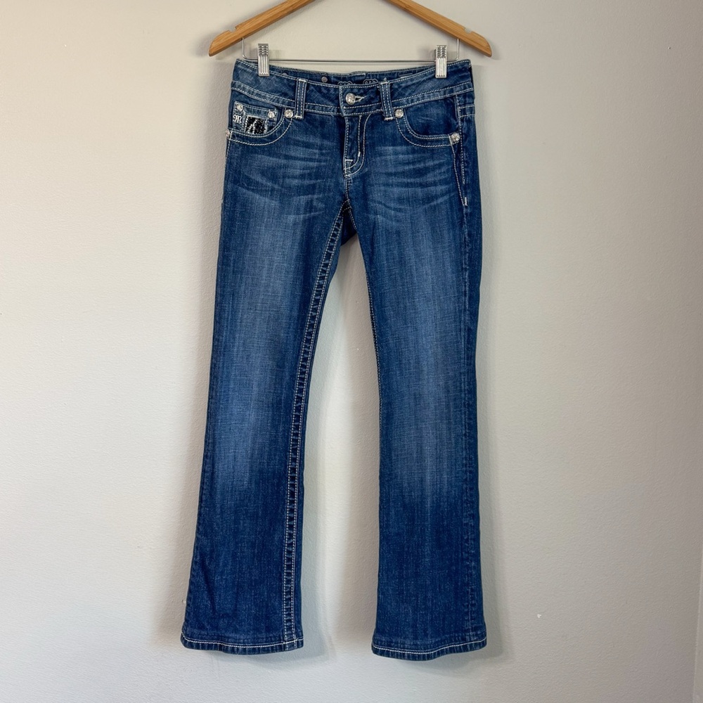 Miss Me Bootcut Jeans Size 28 Dark Wash Zebra Rhinestone Pockets Mid Rise